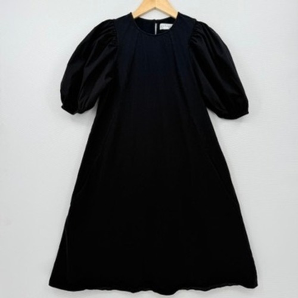 Velvet Graham Spencer Puff Sleeve Dress Womens Small Black Midi Pockets Goth Mod